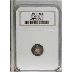 1868 H10C PR66 NGC. Lovely cobalt-blue and pink-orange