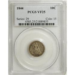 1844 10C VF25 PCGS. Light in color with moderate color