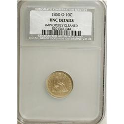 1850-O 10C --Improperly Cleaned--NCS. Unc. Details. Sma