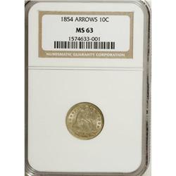 1854 10C Arrows MS63 NGC. This rich cream-gray silver