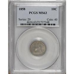 1858 10C MS63 PCGS. A delightful, satiny Select exampl