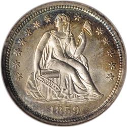 1859 10C MS66 NGC. The 1859 dime, despite the generous