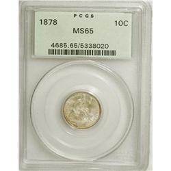 1878 10C MS65 PCGS. A satiny-frosty Gem that exhibits