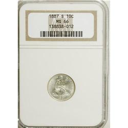 1887-S 10C MS66 NGC. Fabulously well-preserved and ess