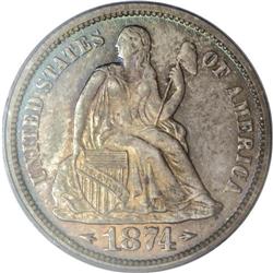 1874 10C Arrows PR65 PCGS. This decisively struck Gem