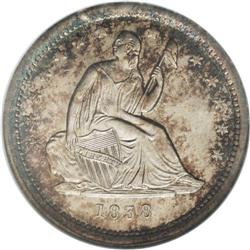 1838 25C No Drapery MS64 NGC. Briggs 1-A, Open Claws R