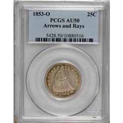 1853-O 25C Arrows and Rays AU50 PCGS. This popular one