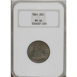 1861 25C MS64 NGC. Type Two Obverse and Reverse. A sat