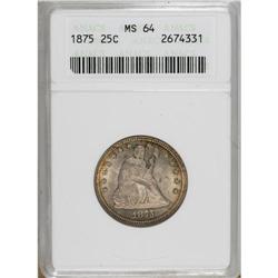 1875 25C MS64 ANACS. Type Two reverse, with the bases