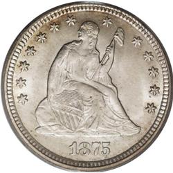 1875 25C MS66 PCGS. An impressive example, this piece