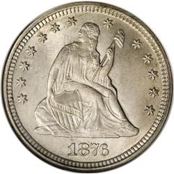 1876 25C MS66 NGC. A solidly struck, softly lustrous s