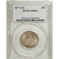 1877-CC 25C MS63 PCGS. Briggs 1-A. Noticeably repunche