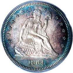 1864 25C PR64 PCGS. The 1864 sported a proof mintage o