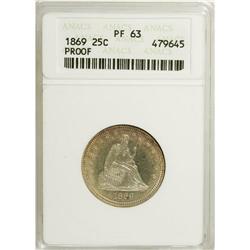 1869 25C PR63 ANACS. Intricately detailed, the fields