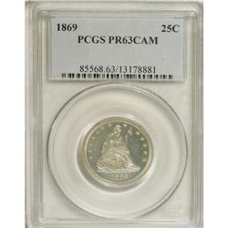 1869 25C PR63 Cameo PCGS. An essentially brilliant spe