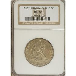 1842 50C Medium Date, Large Letters MS62 NGC. Well-def