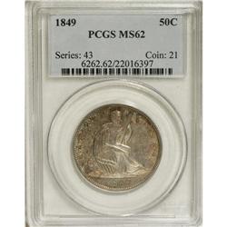 1849 50C MS62 PCGS. Attractive apricot, sky-blue, and