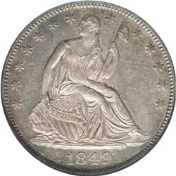 1849-O 50C MS63 NGC. Toned with medium gold and gray o