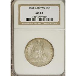 1854 50C Arrows MS63 NGC. Glowing luster issues from b