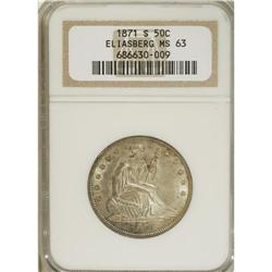 1871-S 50C MS63 NGC. Ex: Eliasberg. A softly shimmerin