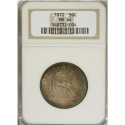 1872 50C MS64 NGC. Choice and softly lustrous beneath