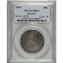 1874 50C Arrows PR63 PCGS. Light gold patination in th