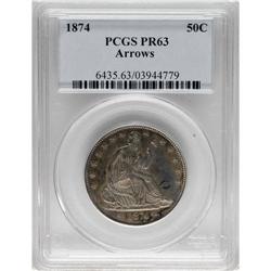 1874 50C Arrows PR63 PCGS. Splashes of golden-brown, l