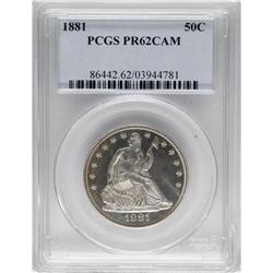 1881 50C PR62 Cameo PCGS. A coat of barely discernible