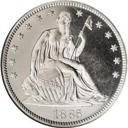 1885 50C PR66 Cameo NGC. The silver-white surfaces sho