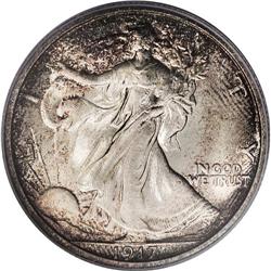 1917 50C MS66 PCGS. Deep purple-russet and amber-gold