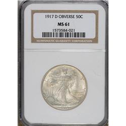 1917-D 50C Obverse MS61 NGC. Soft luster exudes from s