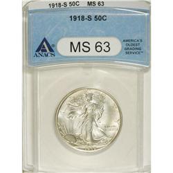 1918-S 50C MS63 ANACS. The early Walkers in MS63 and M