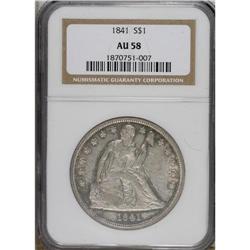 1841 S$1 AU58 NGC. Whispers of light blue and faint pu