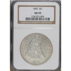 1842 S$1 AU55 NGC. A lightly toned Choice AU No Motto
