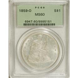1859-O S$1 MS60 PCGS. Light gold toning visits the obv