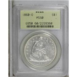 1860-O S$1 MS60 PCGS. Bright silver surfaces are essen