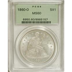 1860-O S$1 MS60 PCGS. This sharply struck and nearly b
