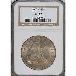 1860-O S$1 MS62 NGC. Well struck design elements stand