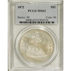 1872 S$1 MS62 PCGS. This attractive Seated dollar come