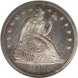 1858 S$1 PR64 NGC. Breen-5456, Reverse of 1857. The mi