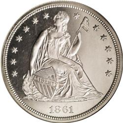 1861 S$1 PR66 Cameo NGC. The glassy, jet-black fields