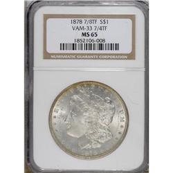 1878 7/8TF S$1 Weak MS65 NGC. VAM-33. This 7/4 Tailfea