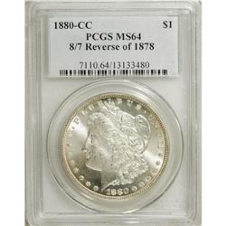 1880-CC S$1 8/7 Reverse of 1878 MS64 PCGS. VAM-7. Only