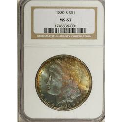 1880-S S$1 MS67 NGC. Large S. Ocean-blue dominates the