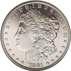 1881 S$1 MS65 Deep Mirror Prooflike ANACS. The 1881 is