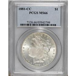 1881-CC S$1 MS66 PCGS. Considerable contrast is noted