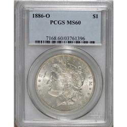 1886-O S$1 MS60 PCGS. A light tan-gold patina rests on