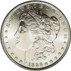 1886-O S$1 MS64 PCGS. This sharply struck and fully lu