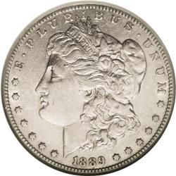 1889-CC S$1 AU50 NGC. The still-lustrous champagne-gra