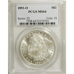 1891-O S$1 MS64 PCGS. This highly attractive near-Gem